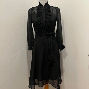 Banana Republic Petite Black Ruffle Placket Midi-Dress NWT